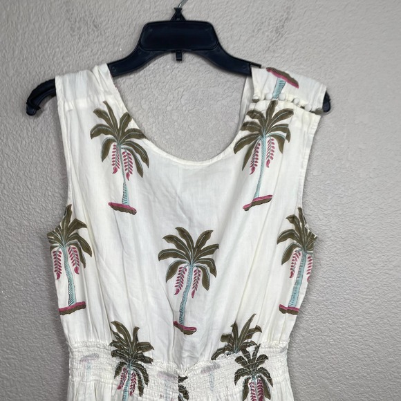 Roller Rabbit Large Morjim Palm Emanelle Jumpsuit White 100% Cotton Sleeveless - Picture 3 of 11